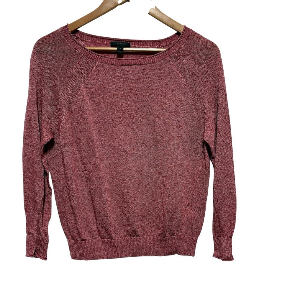 J Crew Sweater Womens XS Red Linen Blend Lightweight 3/4 Sleeve Pullover